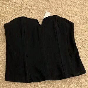 NWT Anthropologie corset style black strapless top with V notch detail